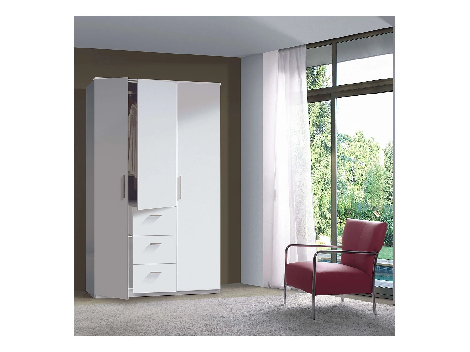 Buffet 2 portes pour salon, salle à manger, blanc moderne, Kamet, 87 x 120 x 40 cm