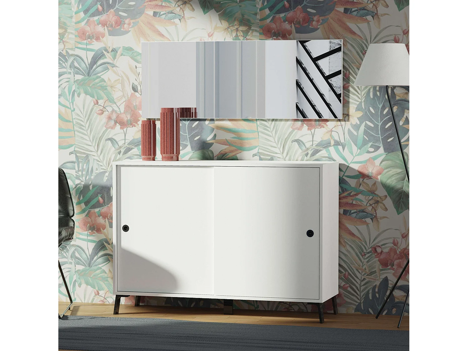 Aparador Armario 2 Puertas Salón Comedor Moderno Blanco Kamet 87x120x40 cm