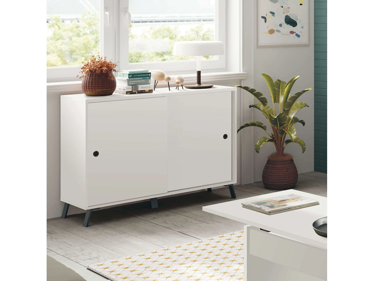 Aparador Armario 2 Puertas Salón Comedor Moderno Blanco Kamet 87x120x40 cm