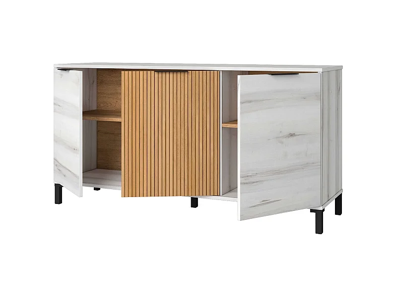 Aparador Tokio Estilo Nórdico Blanco Albo y Roble 3 Puertas 136 cm