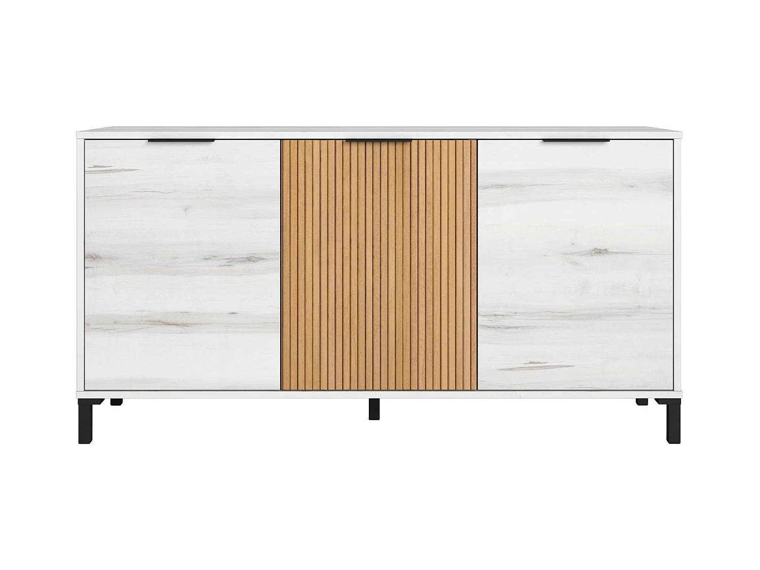 Aparador Tokio Estilo Nórdico Blanco Albo y Roble 3 Puertas 136 cm