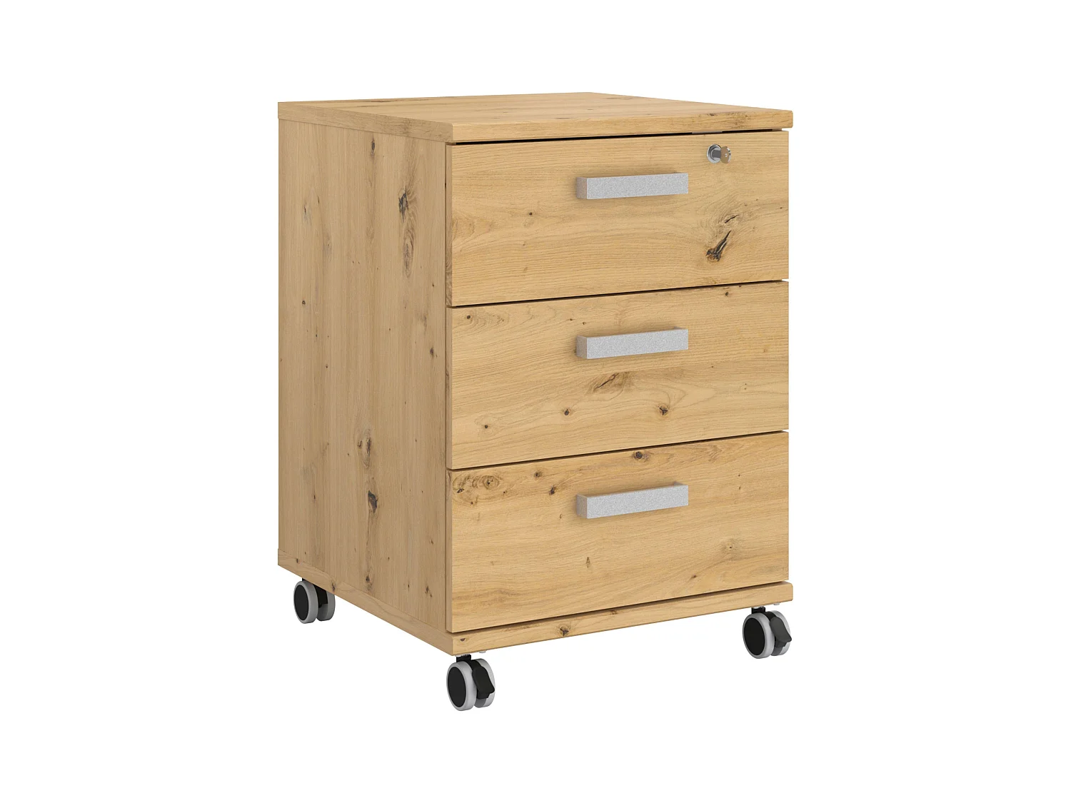 Cajonera Venture Oficina Ruedas 3C Estilo Industrial Roble 49x70x49 cm