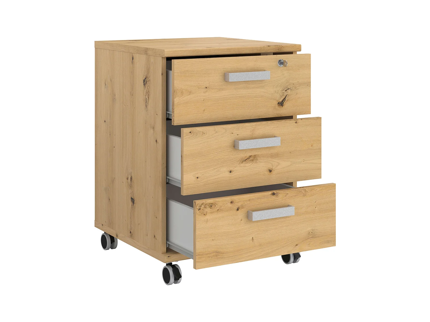 Cajonera Venture Oficina Ruedas 3C Estilo Industrial Roble 49x70x49 cm