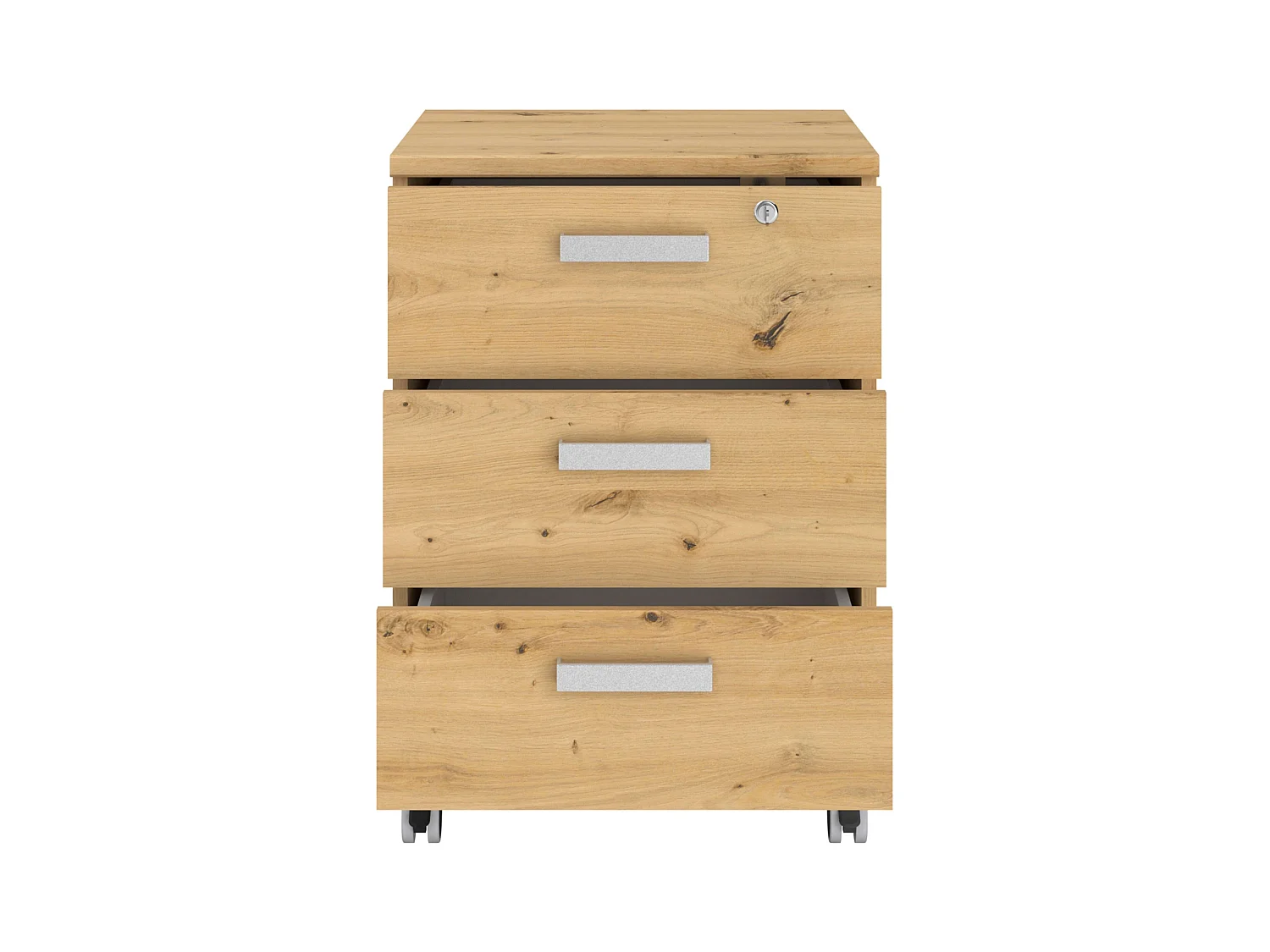 Cajonera Venture Oficina Ruedas 3C Estilo Industrial Roble 49x70x49 cm