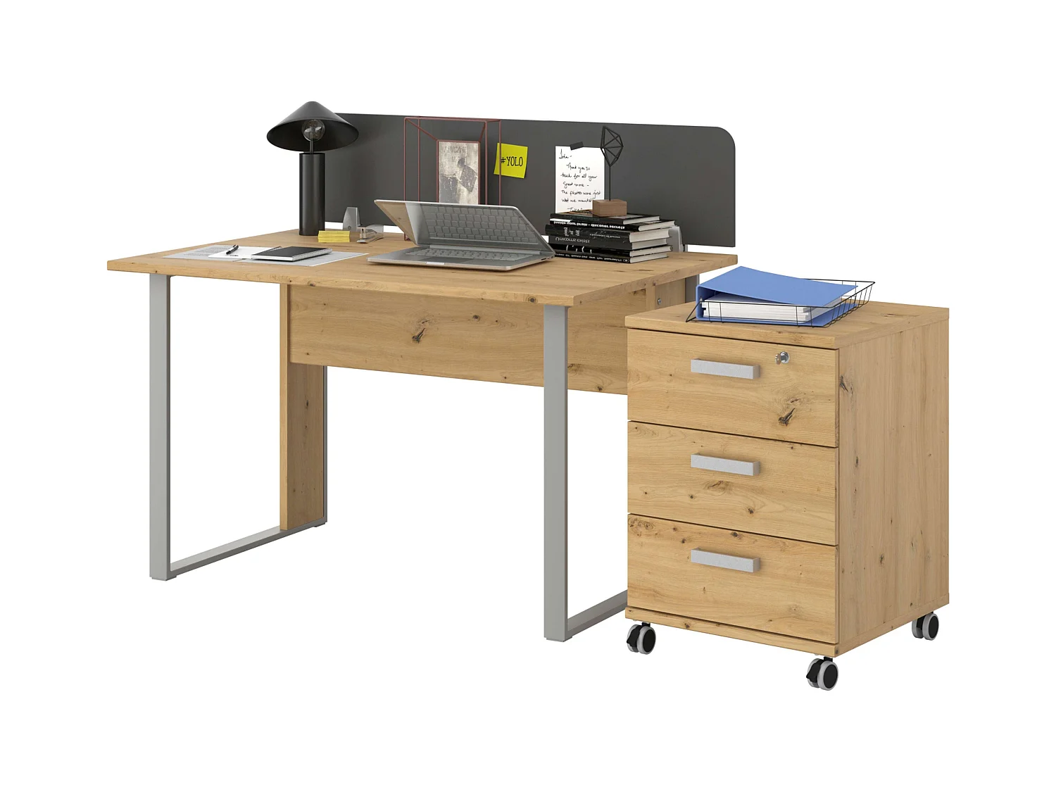 Cajonera Venture Oficina Ruedas 3C Estilo Industrial Roble 49x70x49 cm