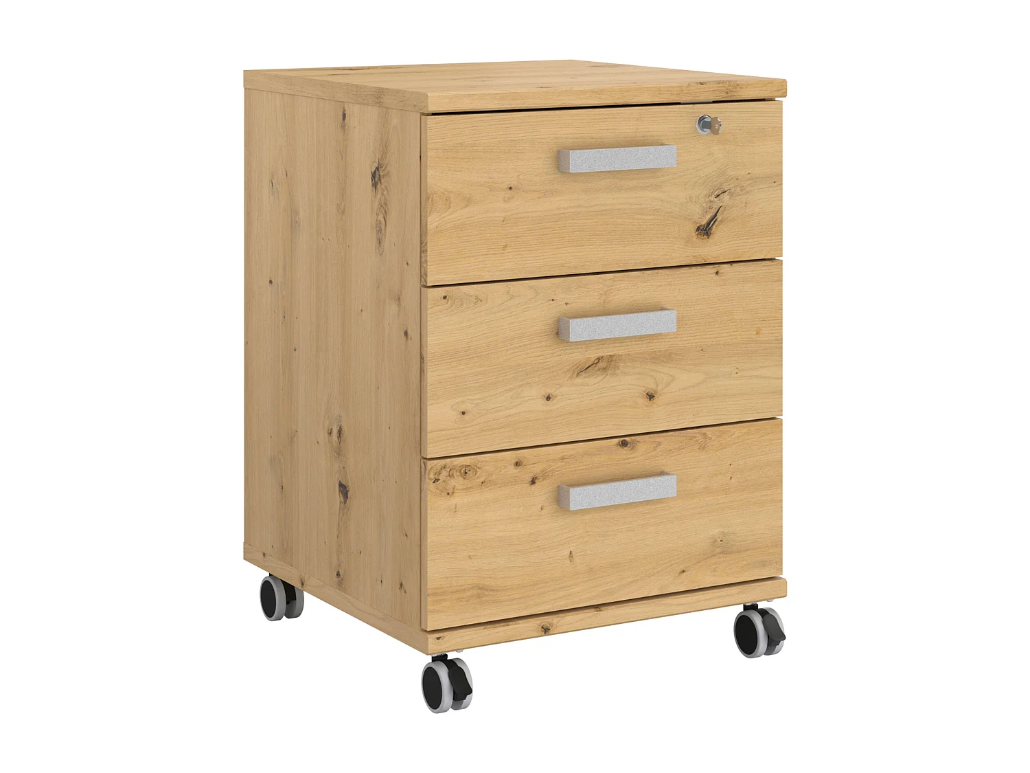Caisson à tiroirs Venture Office avec 3 roulettes, style industriel, chêne, 49 x 70 x 49 cm