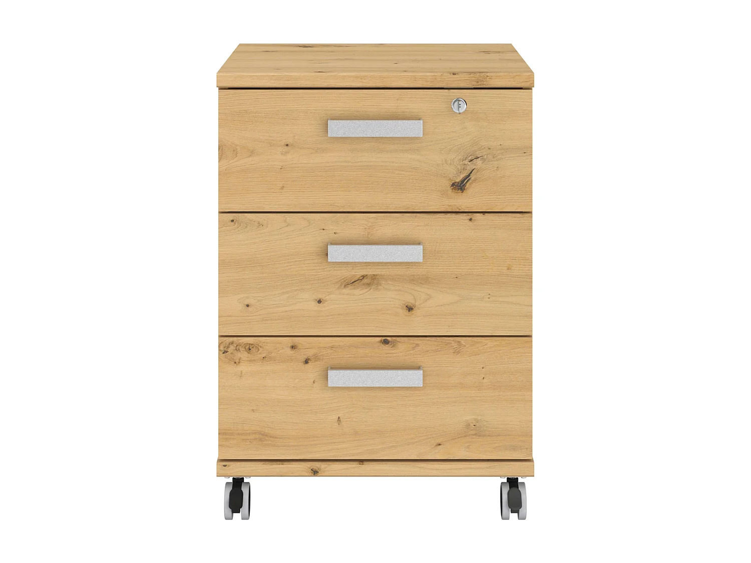 Caisson à tiroirs Venture Office avec 3 roulettes, style industriel, chêne, 49 x 70 x 49 cm