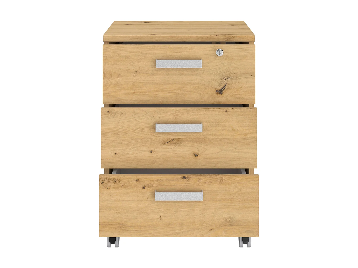 Caisson à tiroirs Venture Office avec 3 roulettes, style industriel, chêne, 49 x 70 x 49 cm
