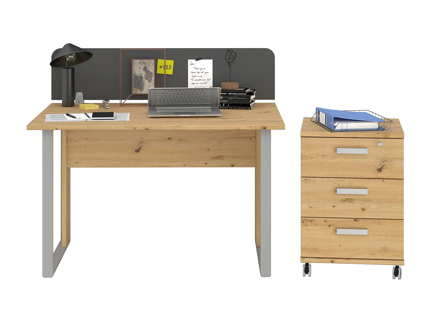Caisson à tiroirs Venture Office avec 3 roulettes, style industriel, chêne, 49 x 70 x 49 cm
