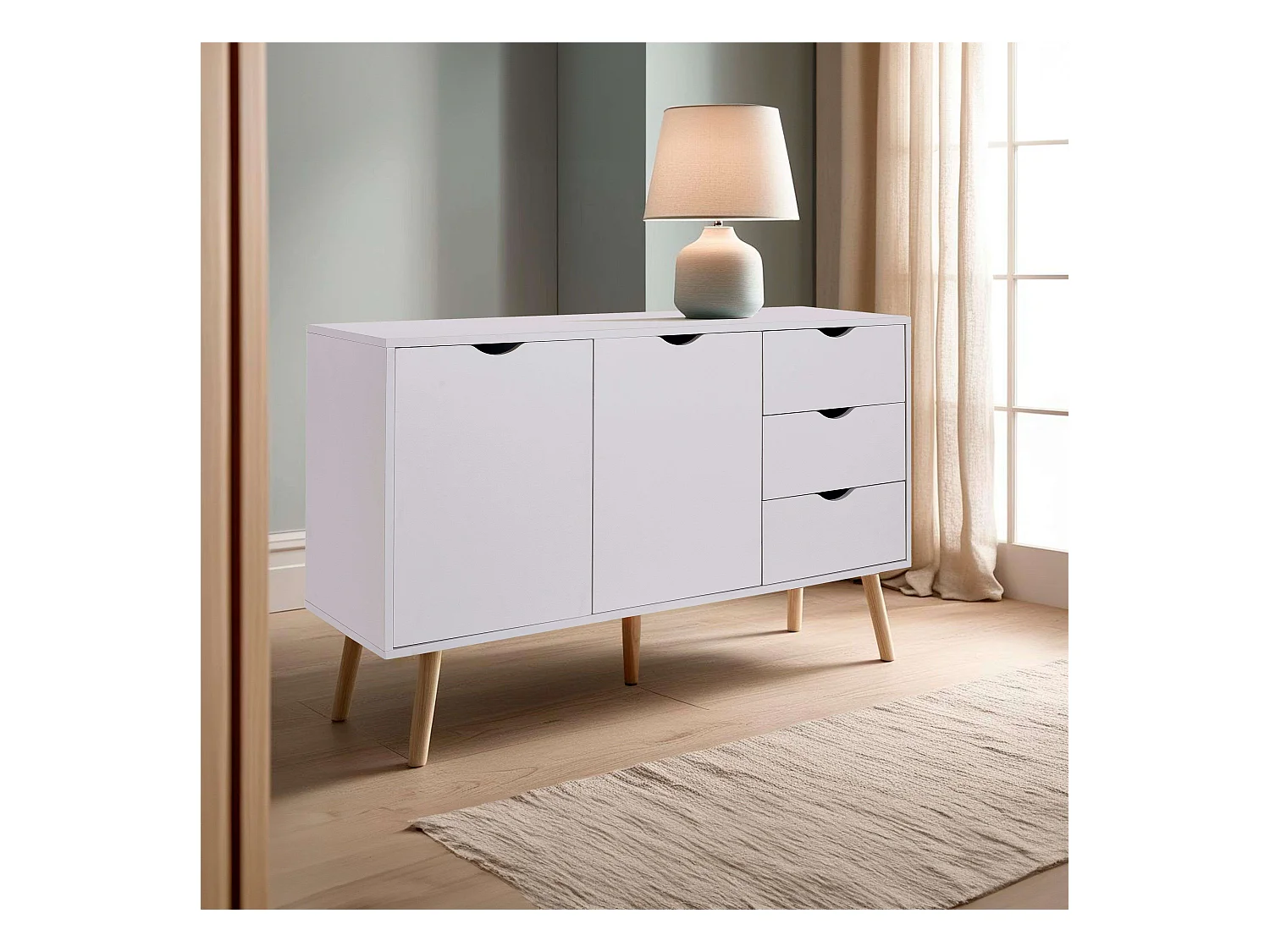 Buffet de salon Fiano blanc de style nordique 120x75x39 cm