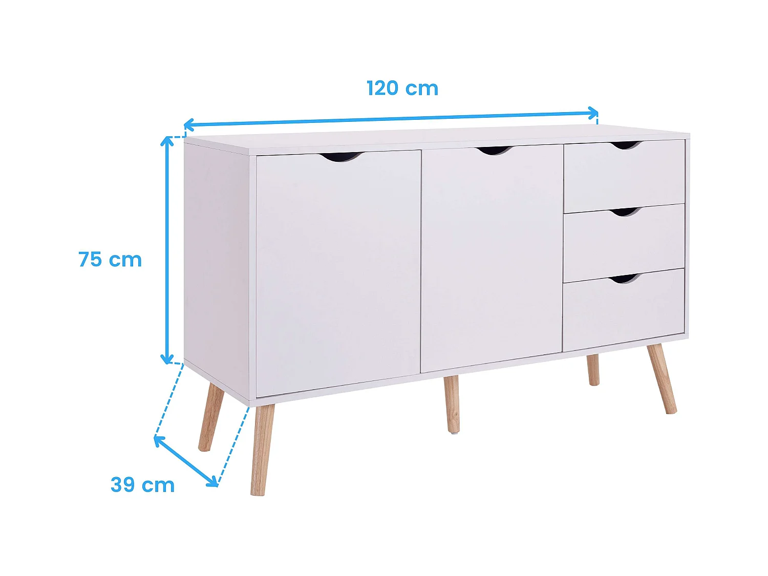 Buffet de salon Fiano blanc de style nordique 120x75x39 cm