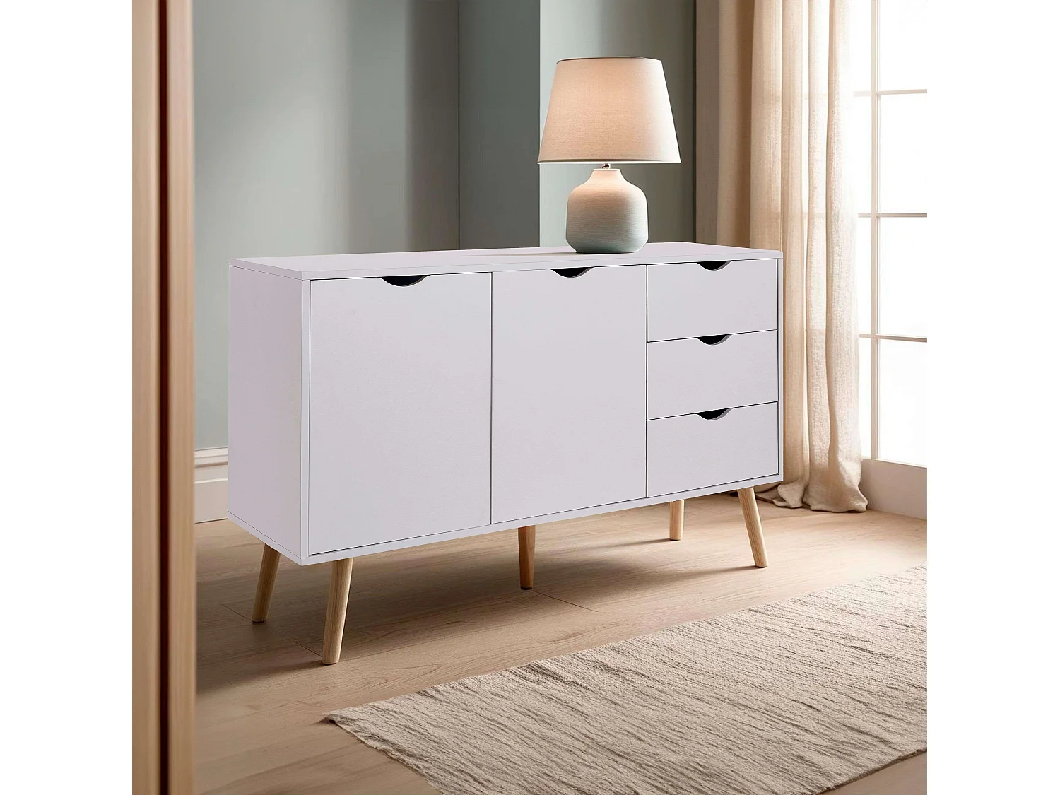 Aparador Salón Fiano blanco estilo nórdico 120x75x39 cm