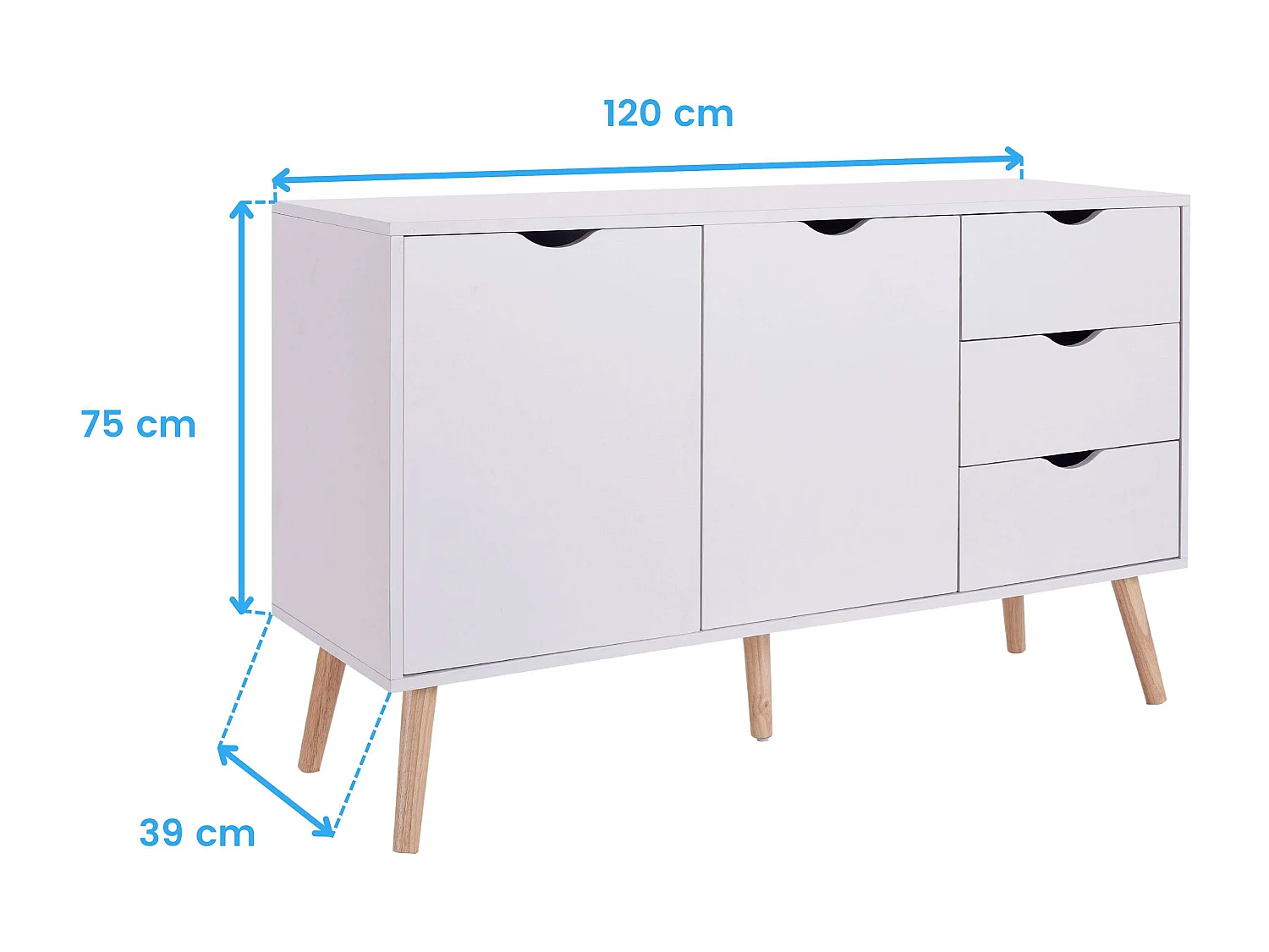 Aparador Salón Fiano blanco estilo nórdico 120x75x39 cm