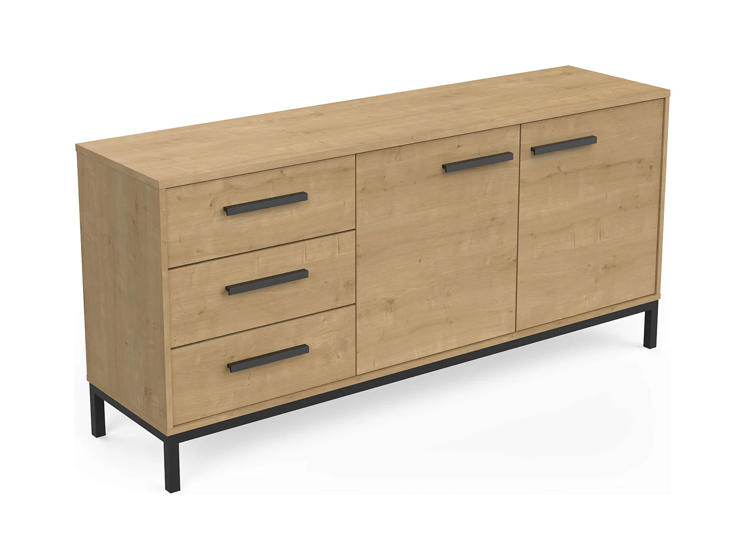 Aparador Craft com 2 portas e 3 gavetas, carvalho e preto, 72x40x153cm