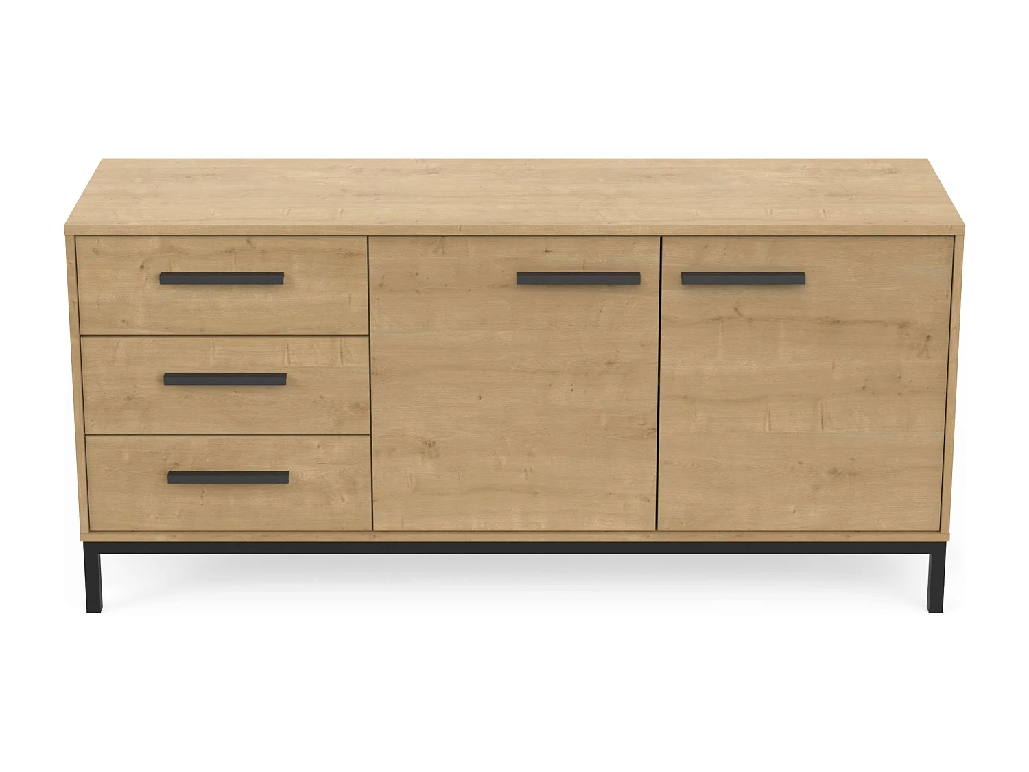 Aparador Craft com 2 portas e 3 gavetas, carvalho e preto, 72x40x153cm