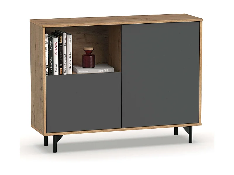 Aparador Anori Sala de Estar Sala de Jantar Pés Carvalho Cinza Dourado 112 cm