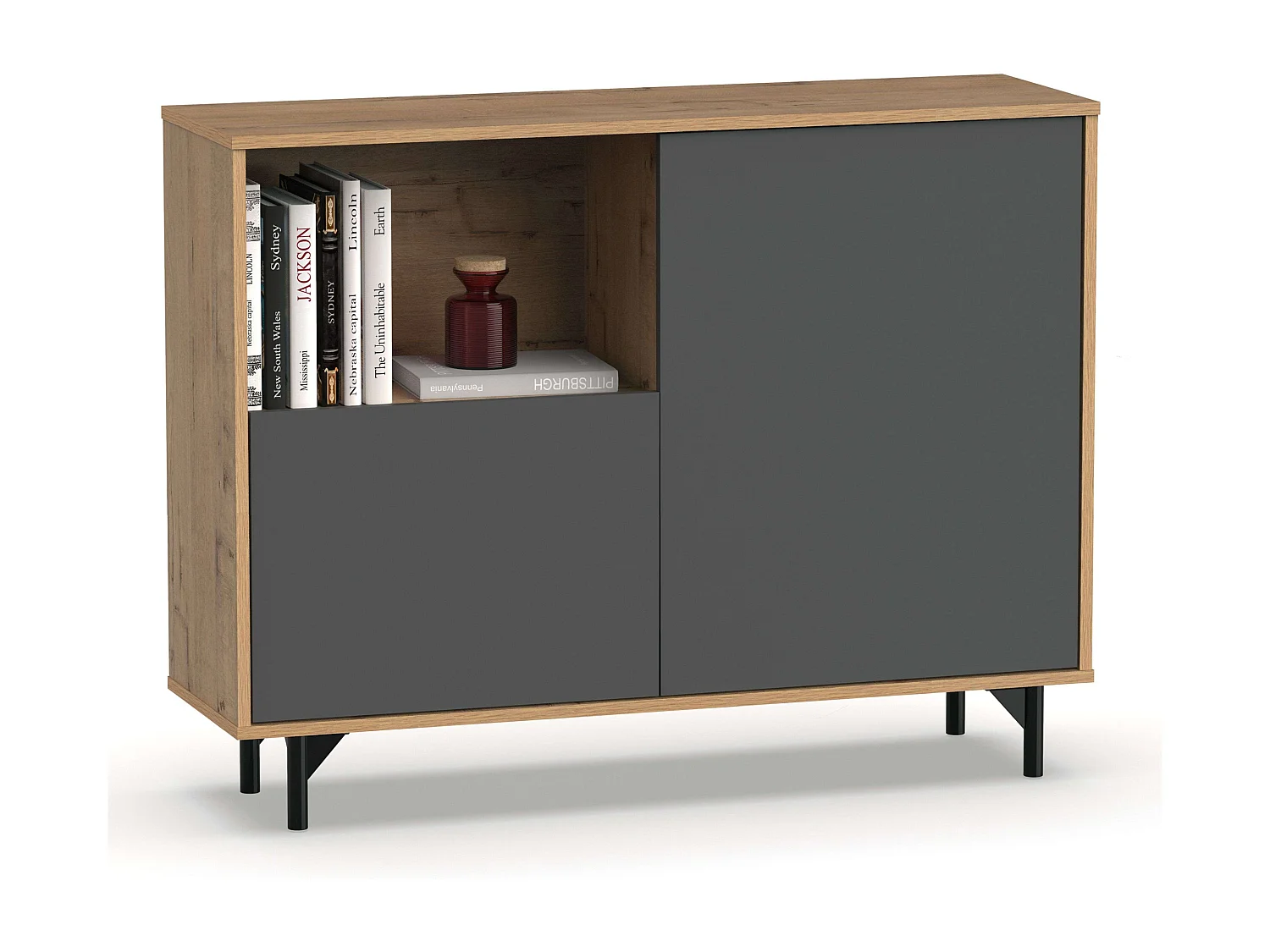 Aparador Salón Comedor Anori Patas Roble Gold Gris 112 cm