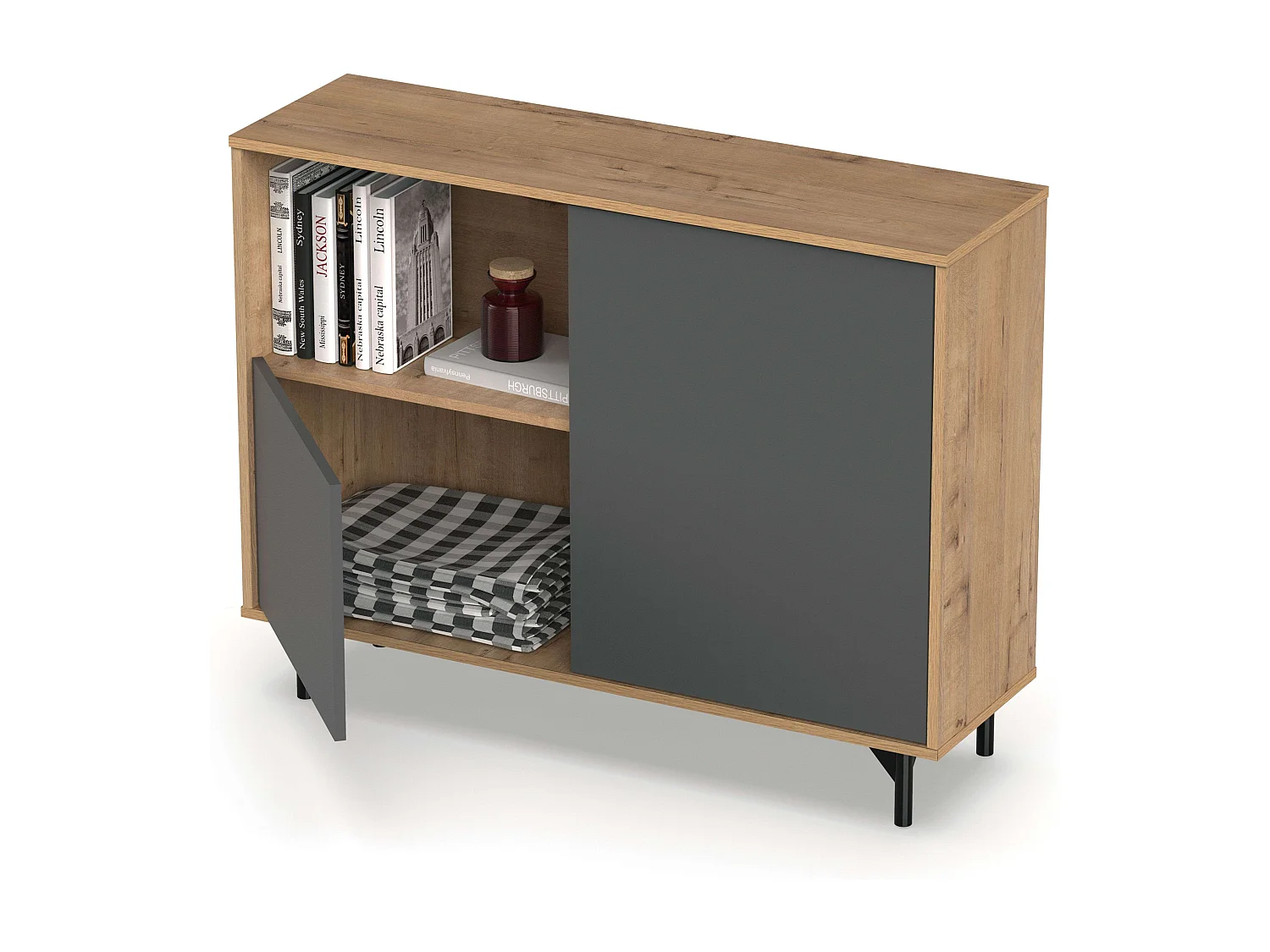 Aparador Salón Comedor Anori Patas Roble Gold Gris 112 cm