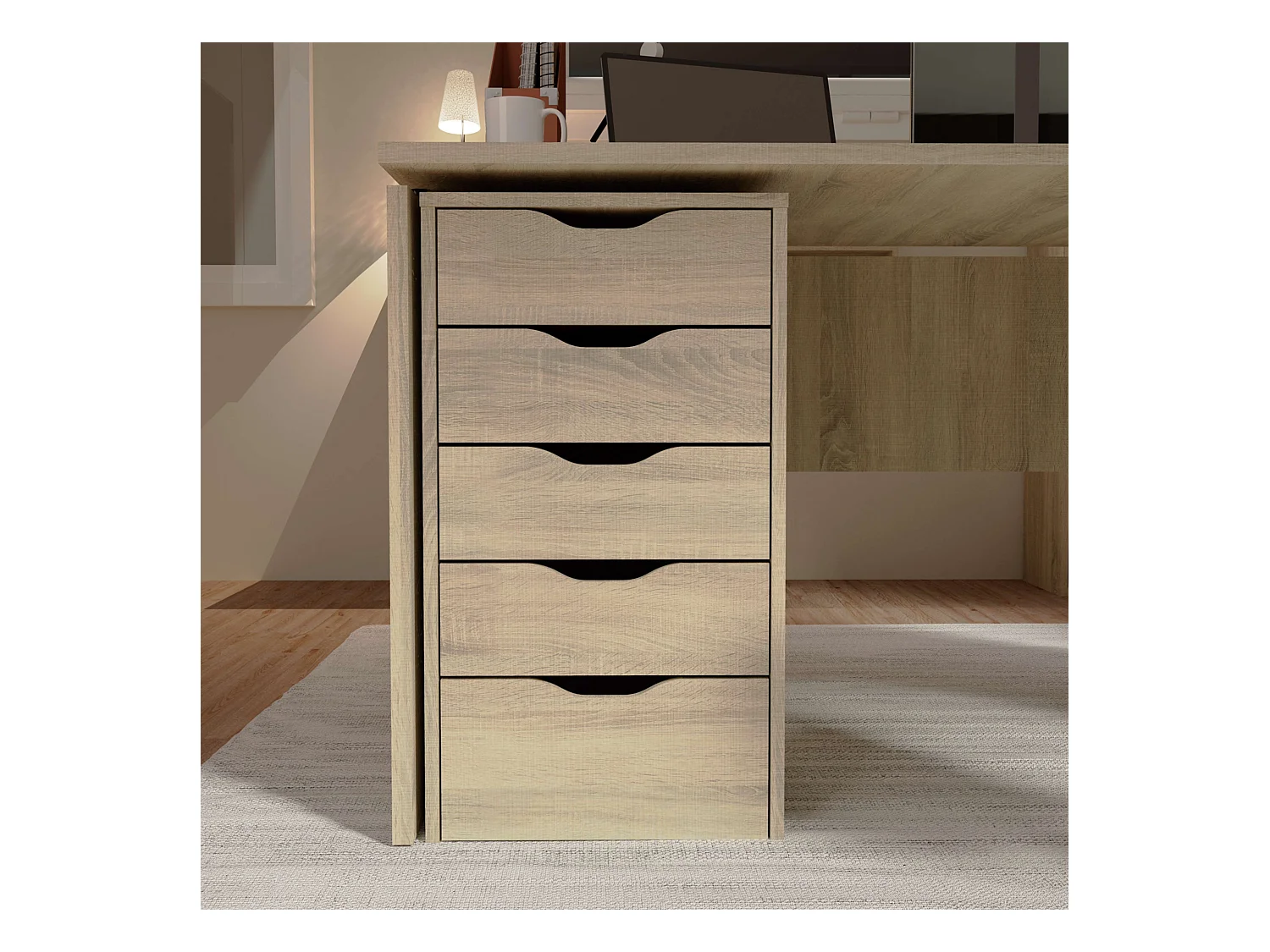 Commode de bureau 5 tiroirs Eko Chêne Cambrien 71x40x43 cm