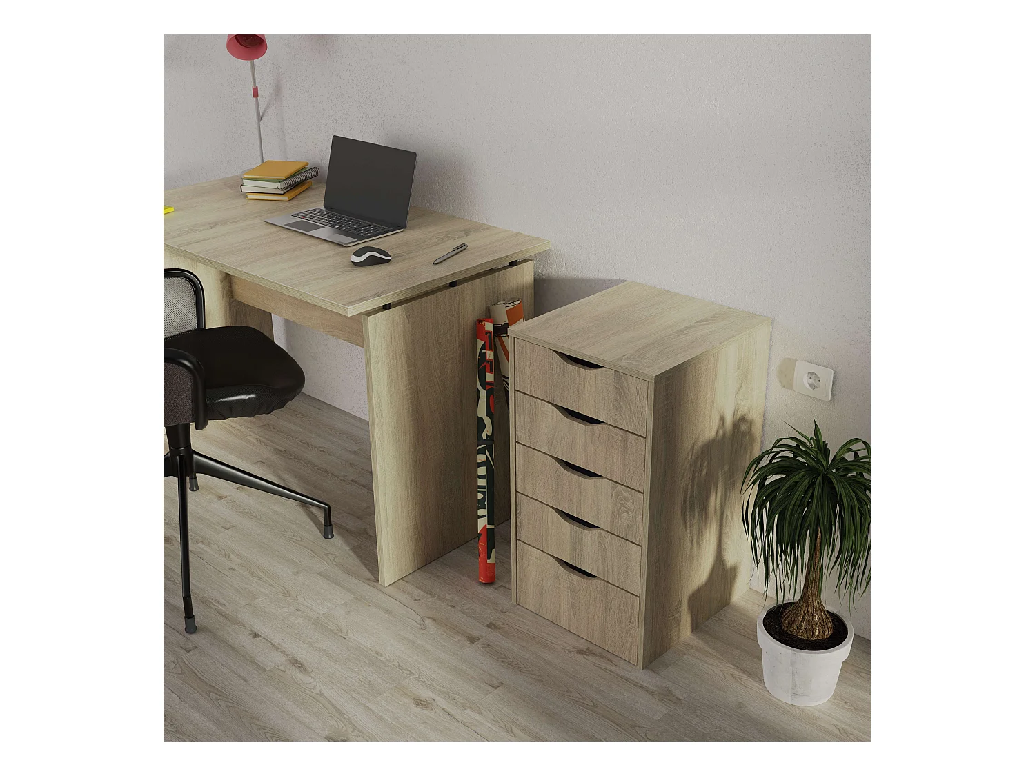 Commode de bureau 5 tiroirs Eko Chêne Cambrien 71x40x43 cm