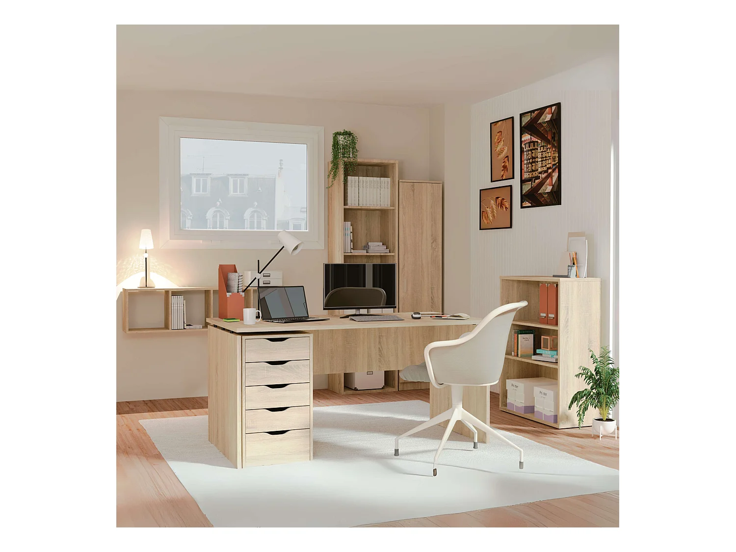 Commode de bureau 5 tiroirs Eko Chêne Cambrien 71x40x43 cm