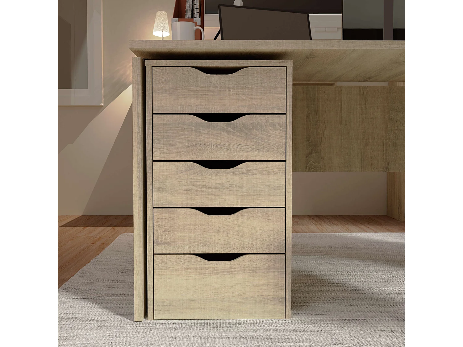 Commode de bureau 5 tiroirs Eko Chêne Cambrien 71x40x43 cm