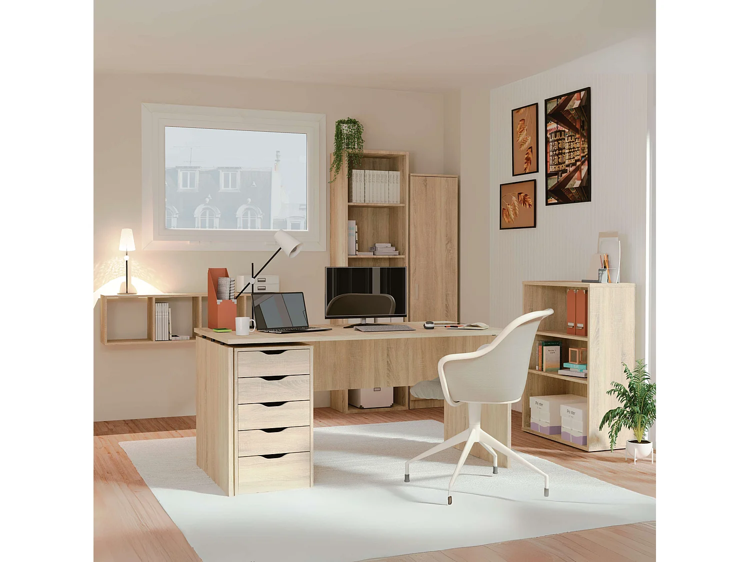 Commode de bureau 5 tiroirs Eko Chêne Cambrien 71x40x43 cm