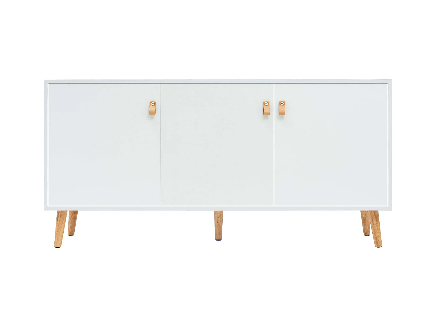 Buffet Anzio 3 portes, pieds en pin, 140 x 68 x 35 cm, blanc mat