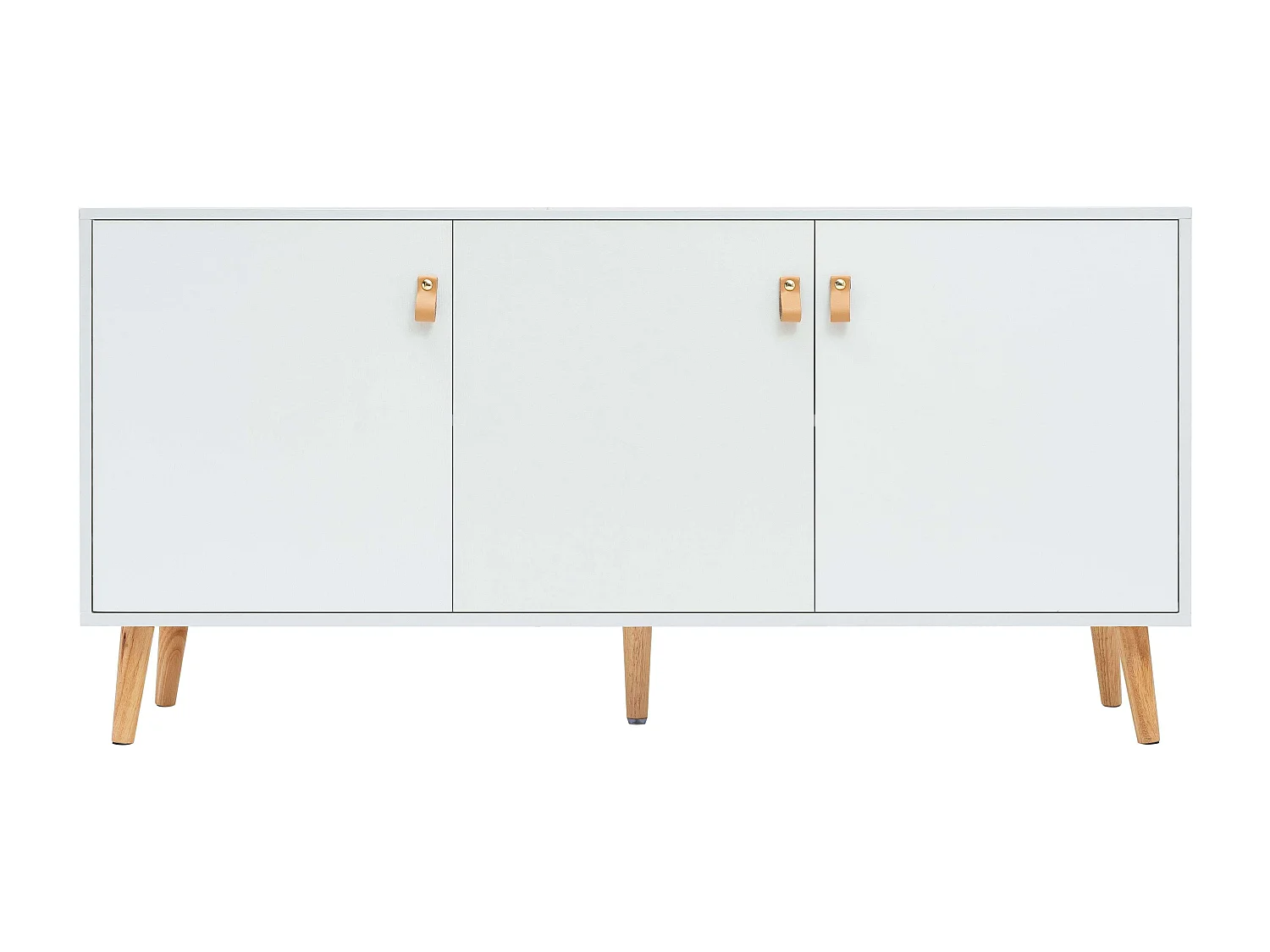 Aparador Anzio com 3 portas, pés de pinho, 140x68x35 cm, branco fosco