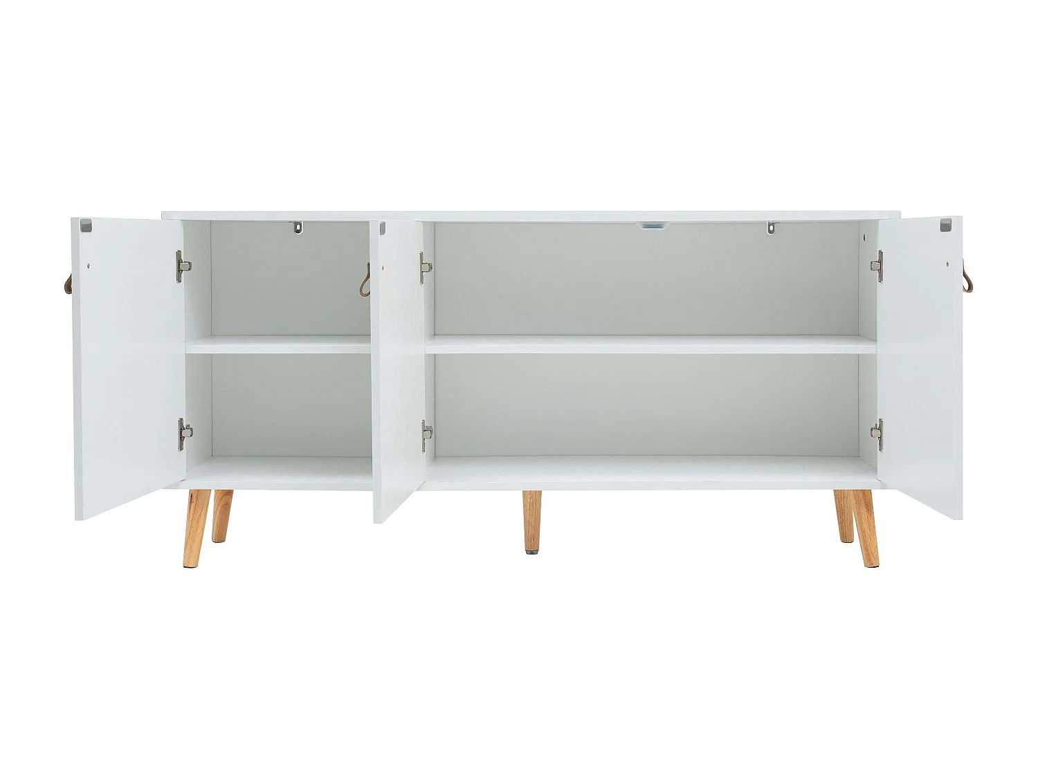 Aparador Anzio com 3 portas, pés de pinho, 140x68x35 cm, branco fosco