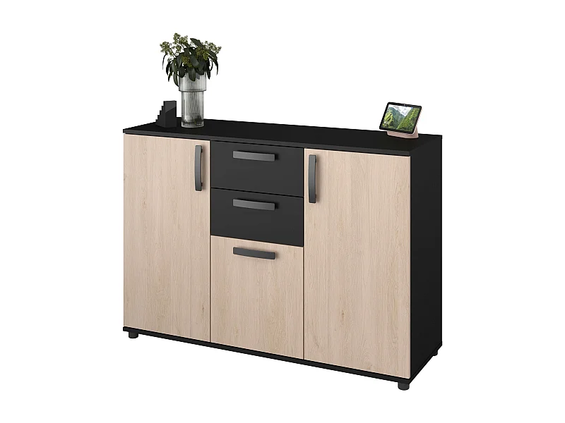 Aparador de sala de jantar moderno escuro, carvalho do Brooklyn e pontilhado preto, 119x40 cm