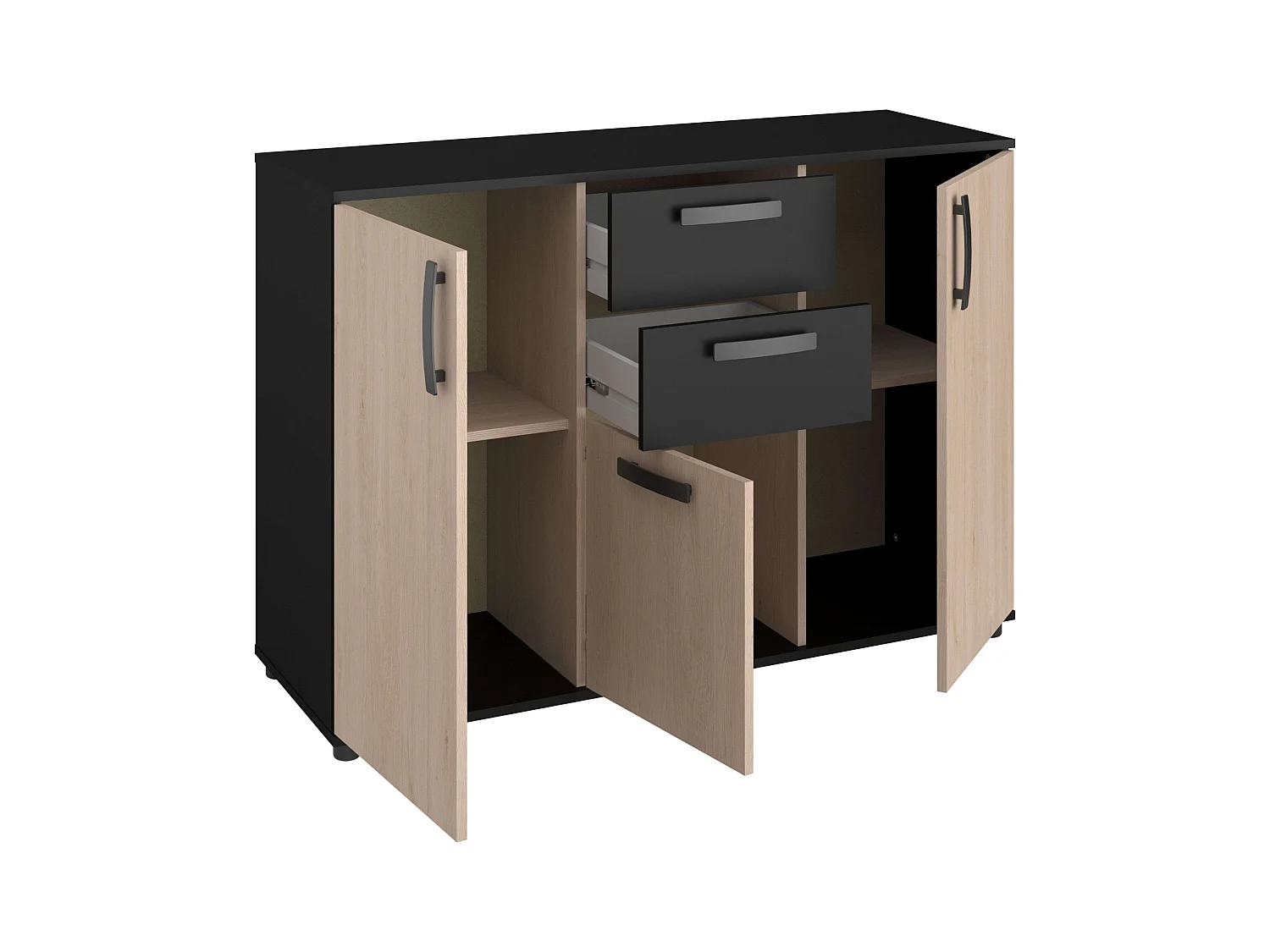 Aparador de sala de jantar moderno escuro, carvalho do Brooklyn e pontilhado preto, 119x40 cm