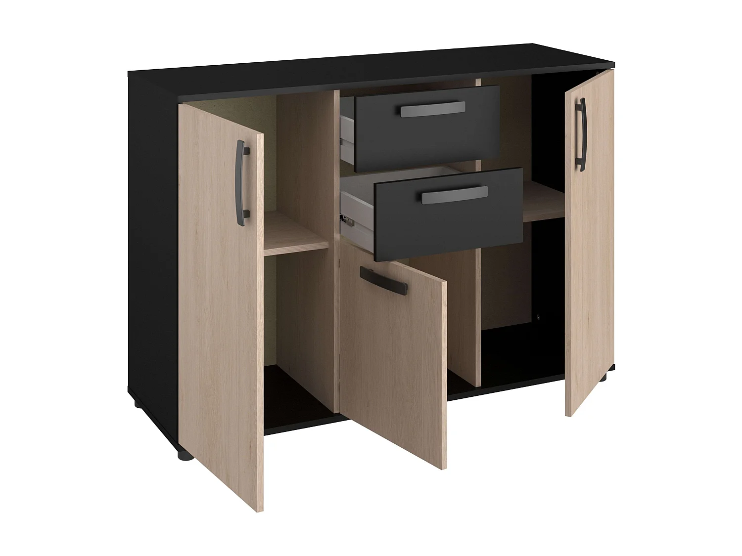 Aparador de sala de jantar moderno escuro, carvalho do Brooklyn e pontilhado preto, 119x40 cm