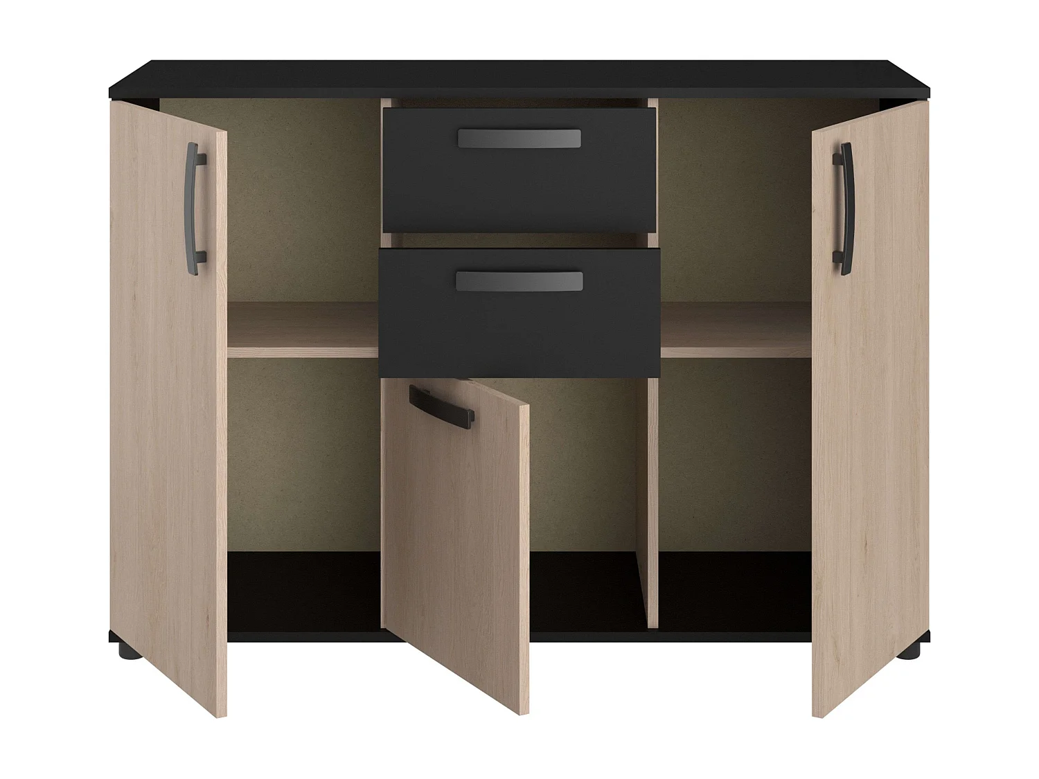 Buffet de salle à manger moderne et foncé, chêne Brooklyn et pointillé noir, 119 x 40 cm