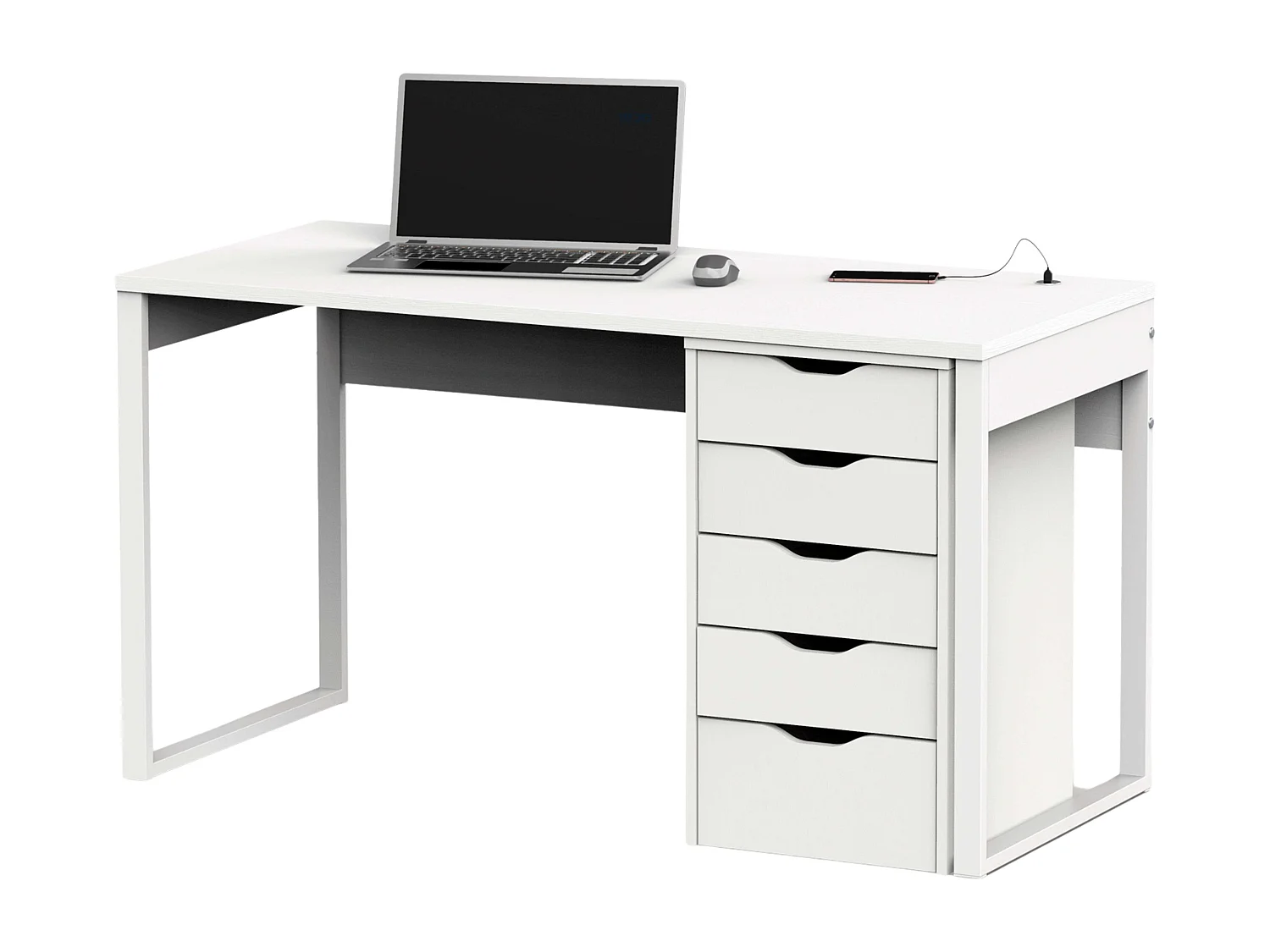 Bureau blanc à 5 tiroirs Eko 71 x 40 x 43 cm