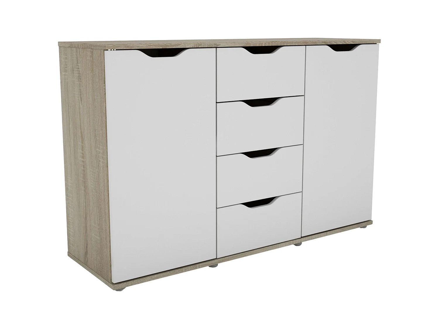 Buffet Parc 2 portes 4 tiroirs Chêne Sonoma Blanc mat 120 x 78,7 x 38 cm