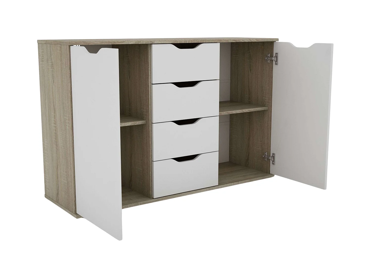 Buffet Parc 2 portes 4 tiroirs Chêne Sonoma Blanc mat 120 x 78,7 x 38 cm