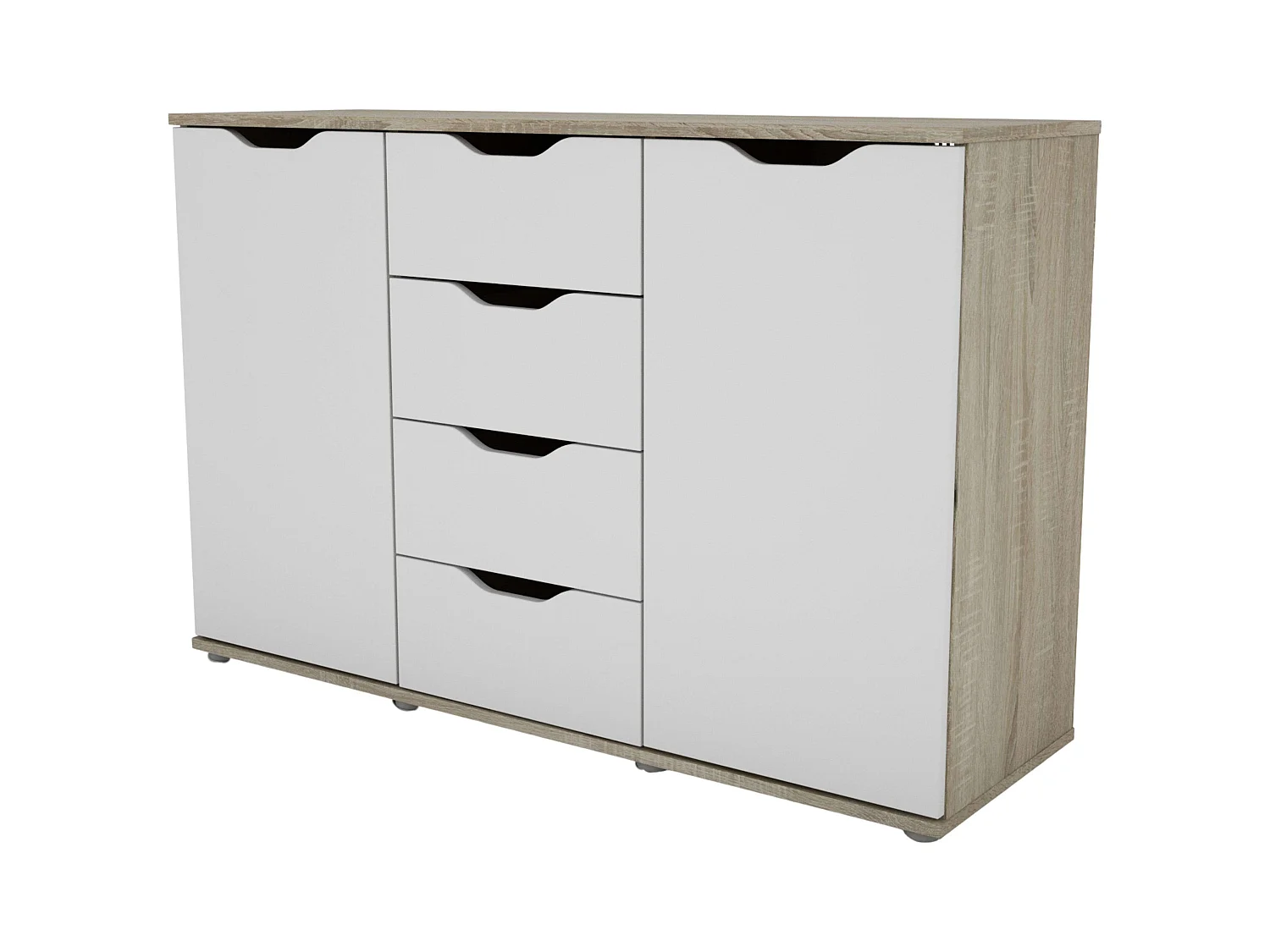Buffet Parc 2 portes 4 tiroirs Chêne Sonoma Blanc mat 120 x 78,7 x 38 cm