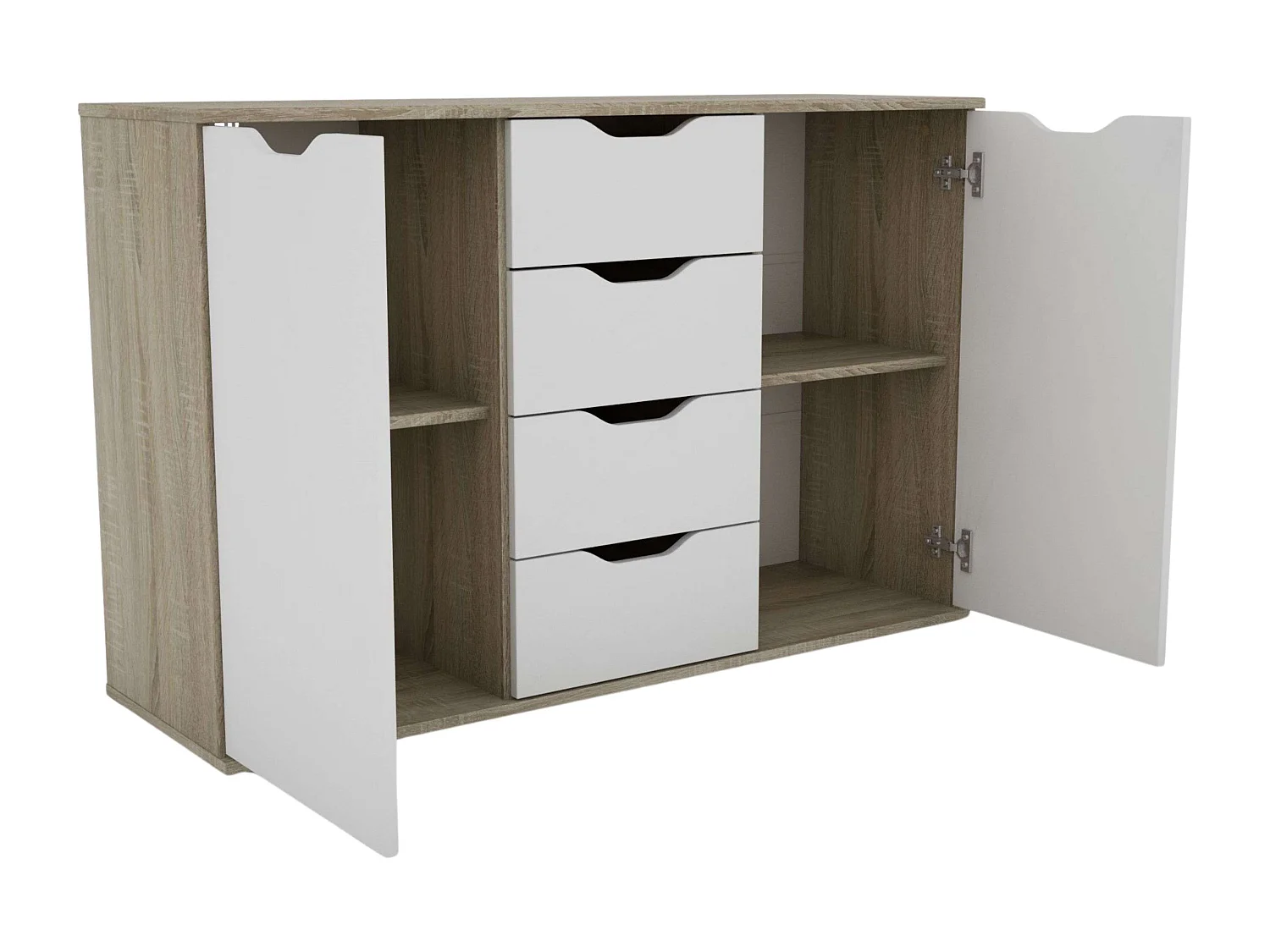 Buffet Parc 2 portes 4 tiroirs Chêne Sonoma Blanc mat 120 x 78,7 x 38 cm