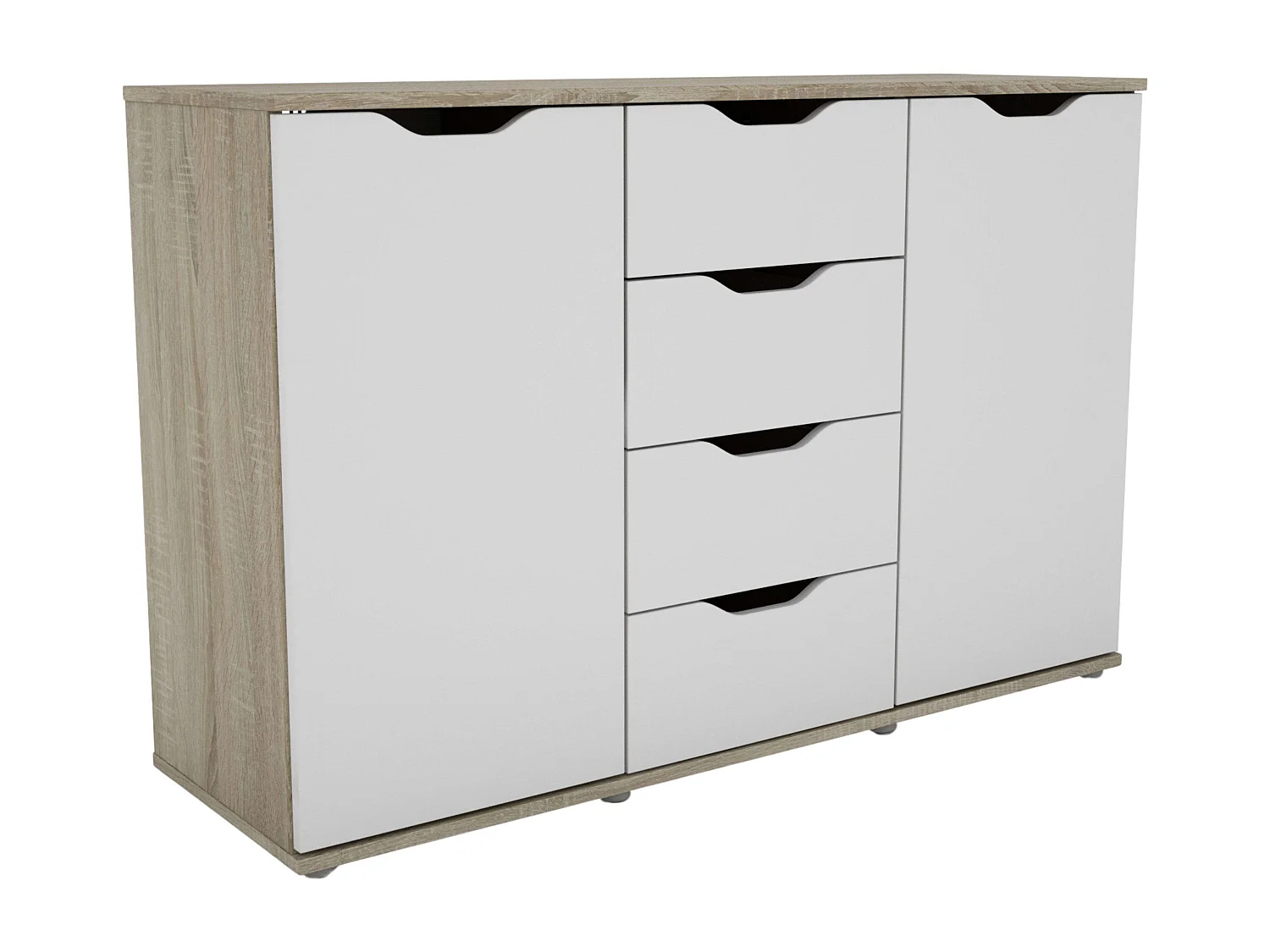 Aparador Parc 2 Portas 4 Gavetas Carvalho Sonoma Branco Mate 120x78,7x38 cm