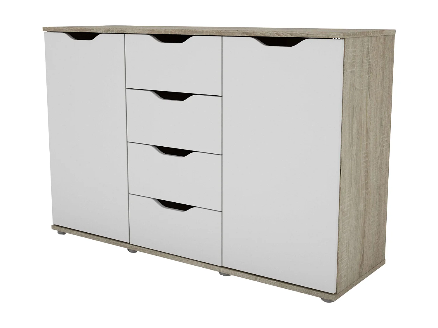 Aparador Parc 2 Portas 4 Gavetas Carvalho Sonoma Branco Mate 120x78,7x38 cm