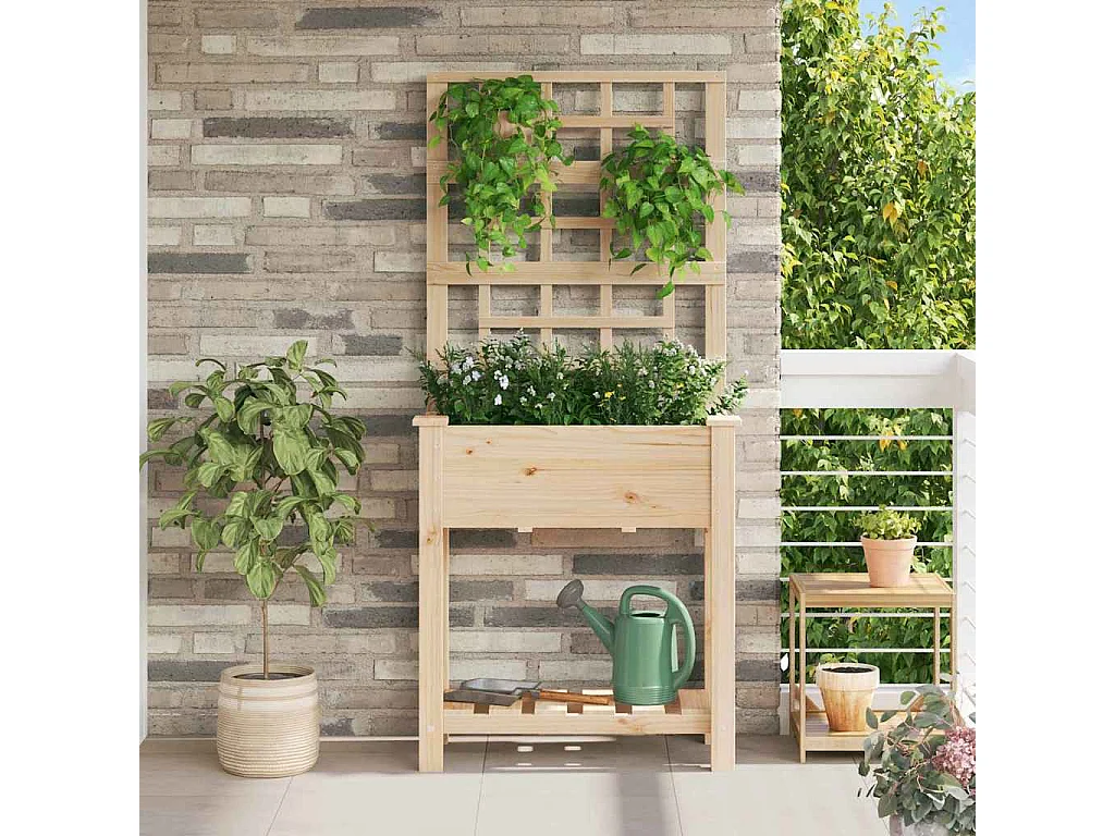 Cache-pot de jardin | Jardinière Beige 71 x 38 x 152 cm Bois de sapin massif