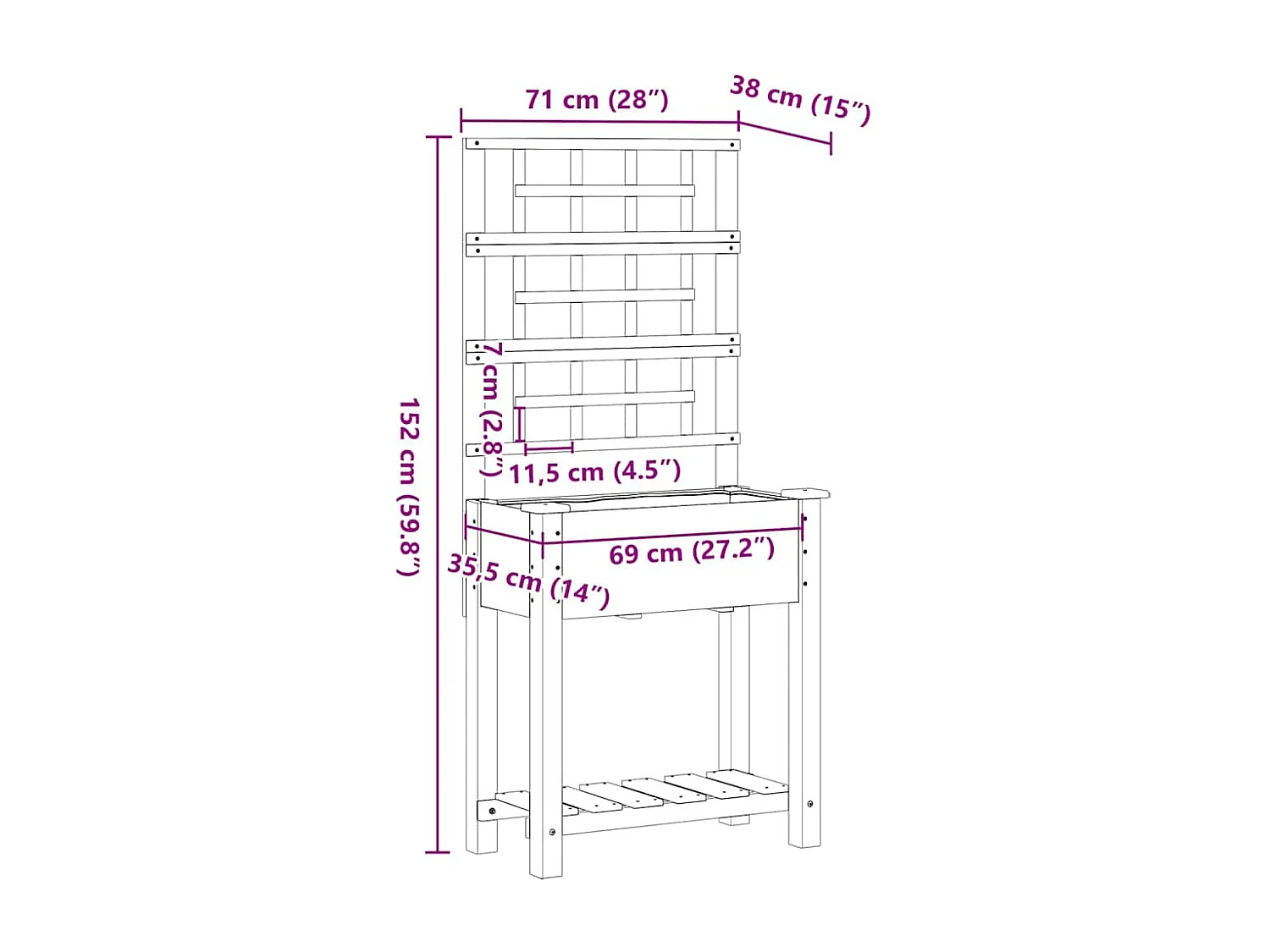 Cache-pot de jardin | Jardinière Beige 71 x 38 x 152 cm Bois de sapin massif