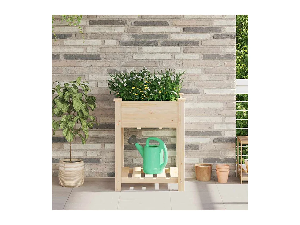 Maceta para Jardín | Jardinera | Macetero con estante Beige 60.5 x 60 x 76.5 cm