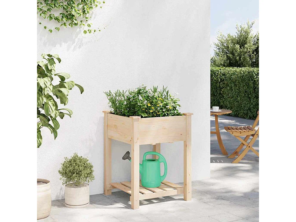 Maceta para Jardín | Jardinera | Macetero con estante Beige 60.5 x 60 x 76.5 cm