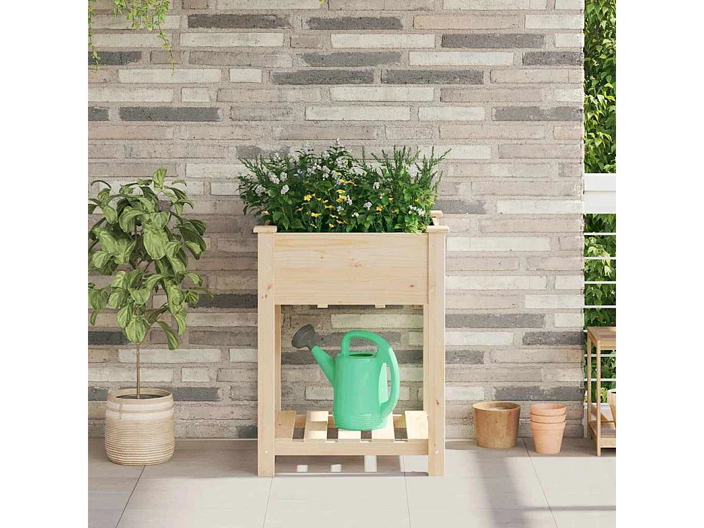 Maceta para Jardín | Jardinera | Macetero con estante Beige 60.5 x 60 x 76.5 cm