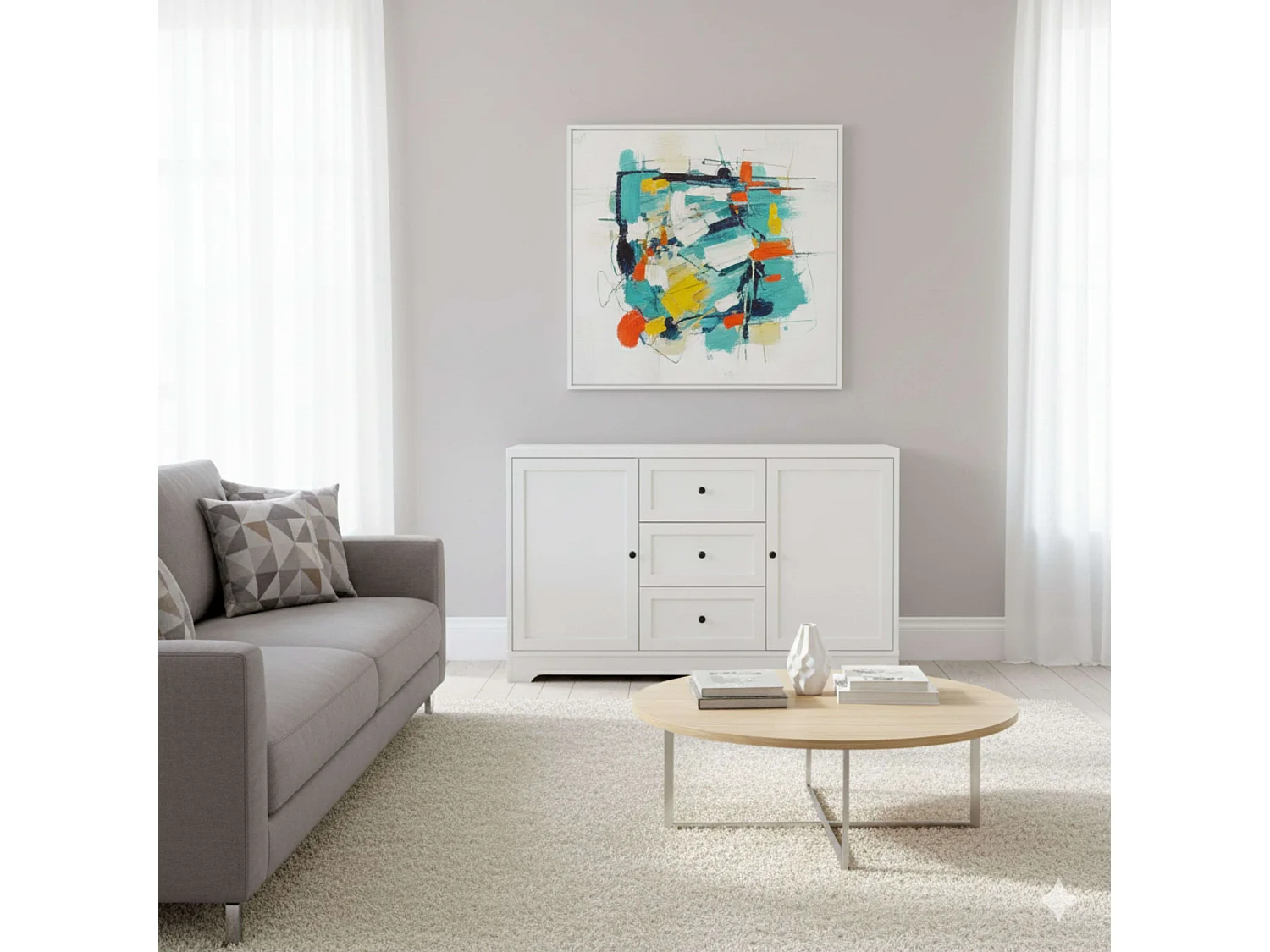 Buffet de salon Ottavia 2 portes 3 tiroirs Blanc 120 cm