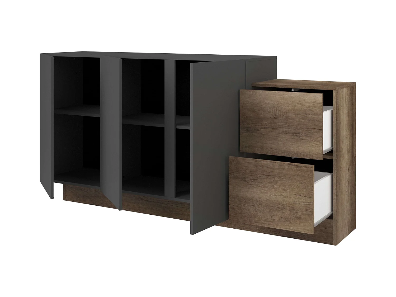 Aparador Opec 3 Portas 2 Gavetas Cinza e Carvalho 184x88,6x33 cm