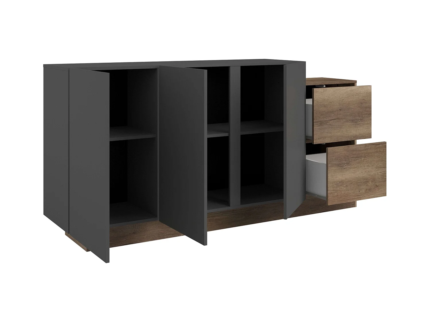 Aparador Opec 3 Portas 2 Gavetas Cinza e Carvalho 184x88,6x33 cm