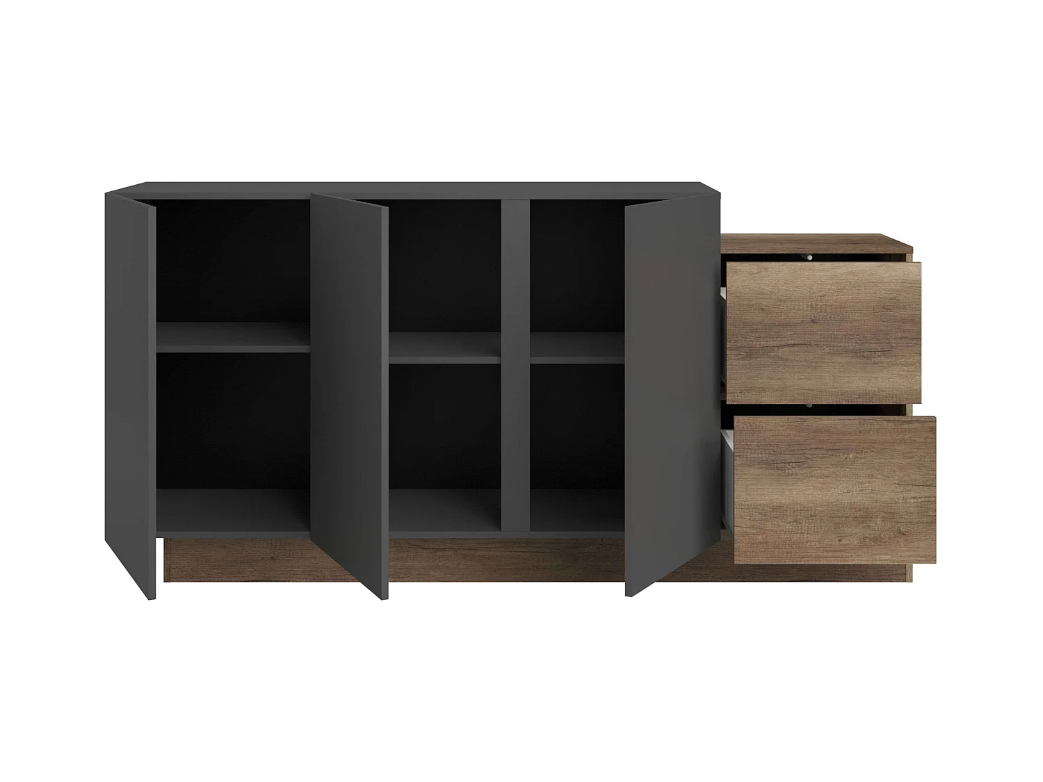 Aparador Opec 3 Portas 2 Gavetas Cinza e Carvalho 184x88,6x33 cm